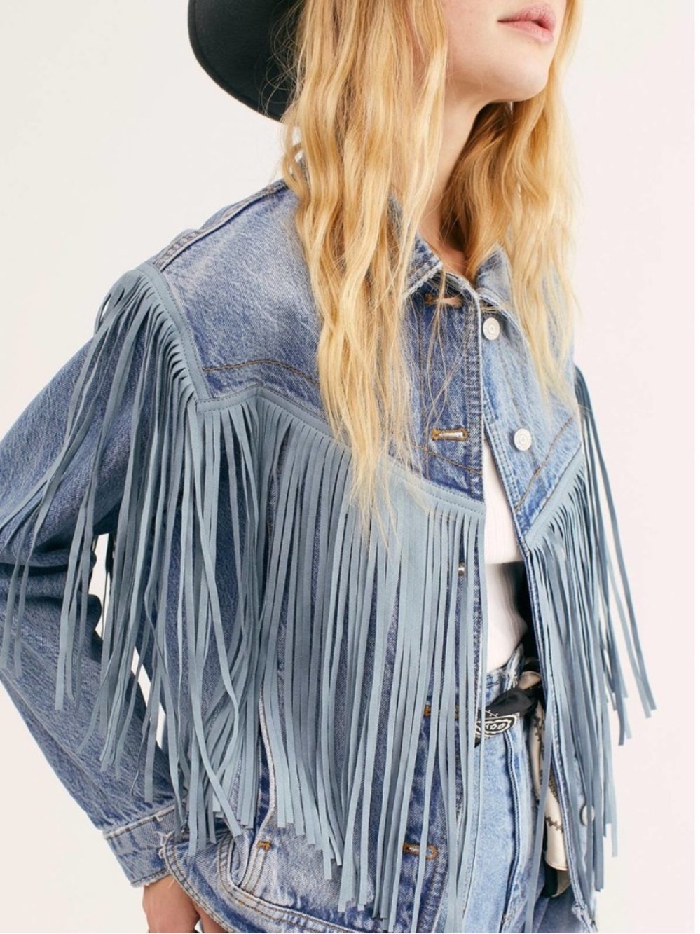 Free People After Hours Fringe Denim Jacket - Picture 2 of 3